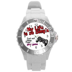 My Life Is Simple Round Plastic Sport Watch (l) by Ergi2000