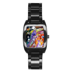 Abstract Modern Detail Color Stainless Steel Barrel Watch