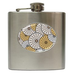 Gears Round Header Banner Cog Hip Flask (6 Oz) by Pakrebo