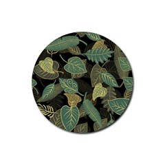 Autumn Fallen Leaves Dried Leaves Rubber Coaster (round)  by Pakrebo