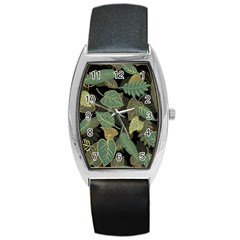 Autumn Fallen Leaves Dried Leaves Barrel Style Metal Watch by Pakrebo