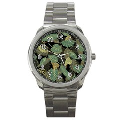 Autumn Fallen Leaves Dried Leaves Sport Metal Watch by Pakrebo