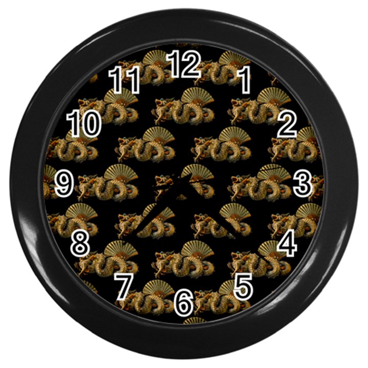 Dragon Motif Print Pattern Wall Clock (Black)