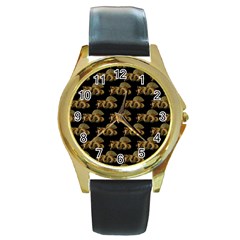 Dragon Motif Print Pattern Round Gold Metal Watch by dflcprintsclothing