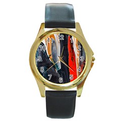 Art Modern Painting Background Round Gold Metal Watch