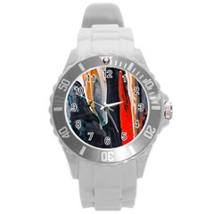 Art Modern Painting Background Round Plastic Sport Watch (L)