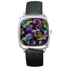 Leaves Nature Design Plant Square Metal Watch by Pakrebo