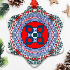 Design Circular Aztec Symbol Snowflake Ornament (two Sides) by Pakrebo