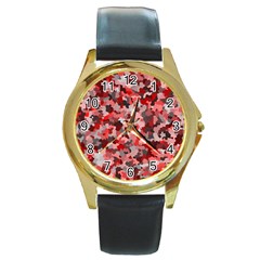 Black Red  Round Gold Metal Watch by artifiart