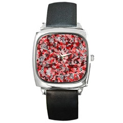 Black Red  Square Metal Watch by artifiart