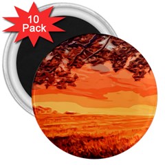 Field Sunset Orange Sky Land 3  Magnets (10 Pack)  by Pakrebo