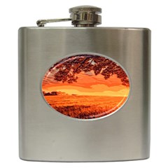 Field Sunset Orange Sky Land Hip Flask (6 Oz) by Pakrebo