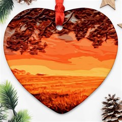 Field Sunset Orange Sky Land Heart Ornament (two Sides) by Pakrebo