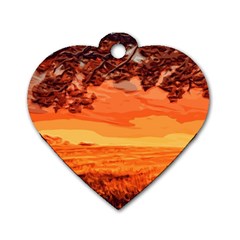 Field Sunset Orange Sky Land Dog Tag Heart (one Side) by Pakrebo