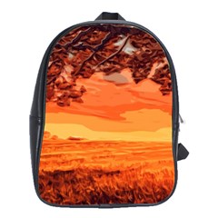 Field Sunset Orange Sky Land School Bag (large) by Pakrebo