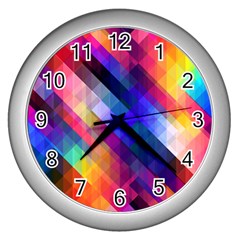 Abstract Background Colorful Pattern Wall Clock (Silver)