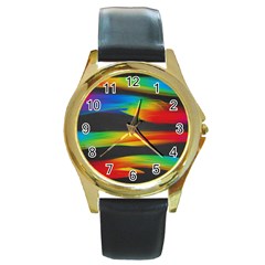 Colorful Background Round Gold Metal Watch by Pakrebo