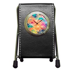 Texture Background Squares Tile Pen Holder Desk Clock