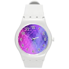 Texture Cell Cubes Blast Color Round Plastic Sport Watch (m)