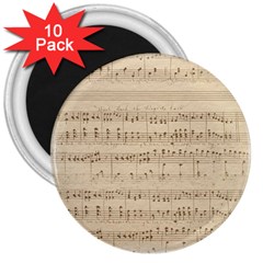 Vintage Beige Music Notes 3  Magnets (10 Pack)  by Pakrebo