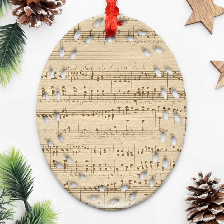 Vintage Beige Music Notes Ornament (Oval Filigree)