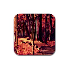 Forest Autumn Trees Trail Road Rubber Square Coaster (4 Pack)  by Pakrebo