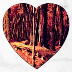 Forest Autumn Trees Trail Road Jigsaw Puzzle (heart) by Pakrebo