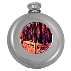 Forest Autumn Trees Trail Road Round Hip Flask (5 Oz) by Pakrebo