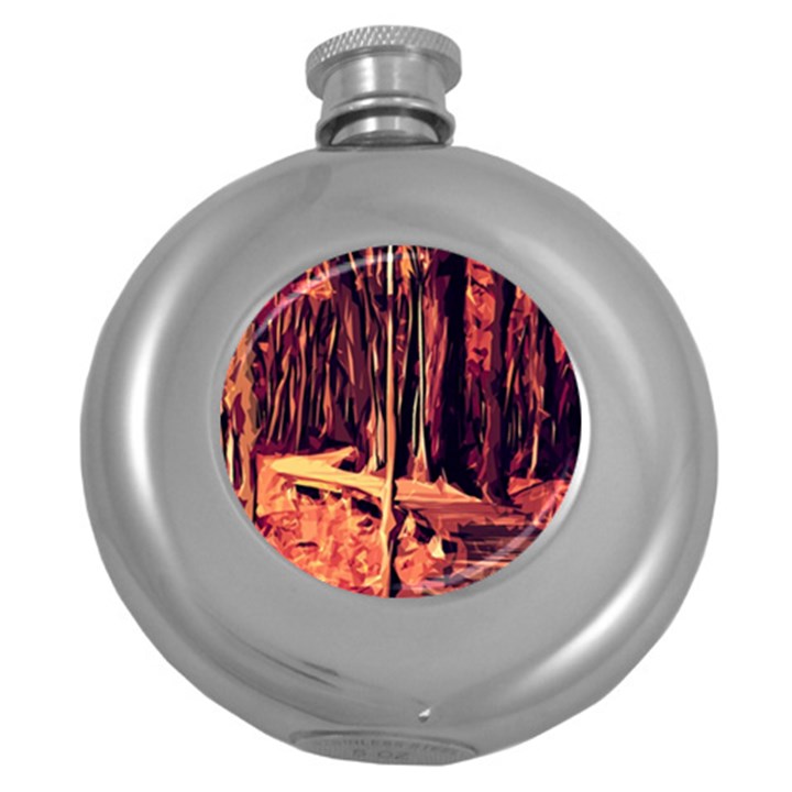 Forest Autumn Trees Trail Road Round Hip Flask (5 oz)