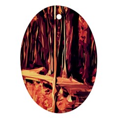 Forest Autumn Trees Trail Road Oval Ornament (two Sides) by Pakrebo