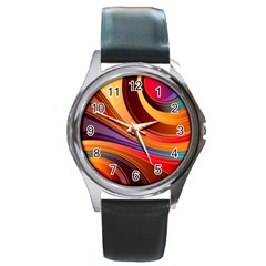 Abstract Colorful Background Wavy Round Metal Watch by Pakrebo