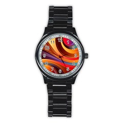 Abstract Colorful Background Wavy Stainless Steel Round Watch by Pakrebo