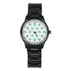 Plant Pattern Green Leaf Flora Stainless Steel Round Watch