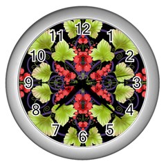 Pattern Berry Red Currant Plant Wall Clock (silver) by Pakrebo