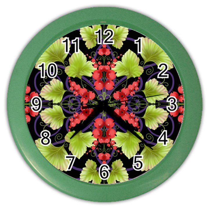 Pattern Berry Red Currant Plant Color Wall Clock