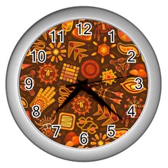 Pattern Background Ethnic Tribal Wall Clock (Silver)