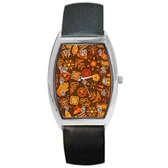 Pattern Background Ethnic Tribal Barrel Style Metal Watch