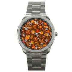 Pattern Background Ethnic Tribal Sport Metal Watch