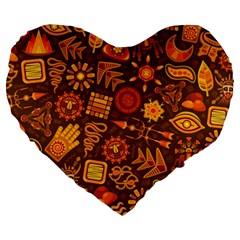 Pattern Background Ethnic Tribal Large 19  Premium Flano Heart Shape Cushions