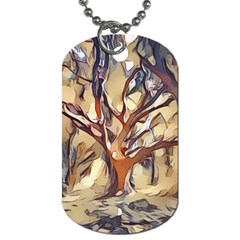 Tree Forest Woods Nature Landscape Dog Tag (one Side) by Pakrebo