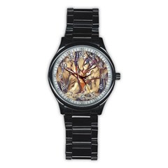 Tree Forest Woods Nature Landscape Stainless Steel Round Watch by Pakrebo