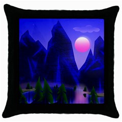 Mountains Dawn Landscape Sky Throw Pillow Case (black) by Pakrebo