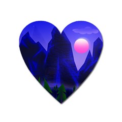 Mountains Dawn Landscape Sky Heart Magnet