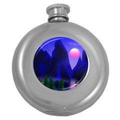 Mountains Dawn Landscape Sky Round Hip Flask (5 Oz) by Pakrebo