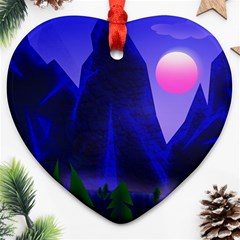 Mountains Dawn Landscape Sky Heart Ornament (two Sides)