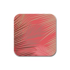 Palms Shadow On Living Coral Rubber Square Coaster (4 Pack)  by LoolyElzayat