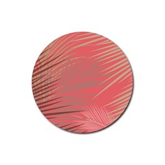 Palms Shadow On Living Coral Rubber Round Coaster (4 Pack)  by LoolyElzayat