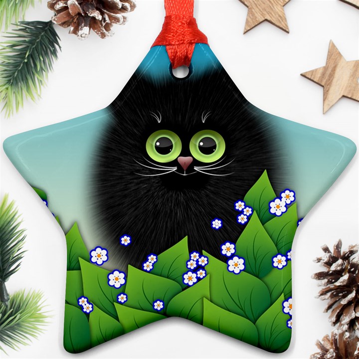 Kitten Black Furry Illustration Ornament (Star)