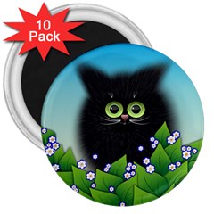 Kitten Black Furry Illustration 3  Magnets (10 Pack)  by Pakrebo