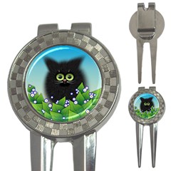 Kitten Black Furry Illustration 3-in-1 Golf Divots by Pakrebo